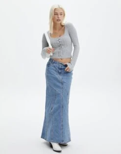 Glassons Store -Glassons Store bronty button up long sleeve pale grey marle full kc121640vp