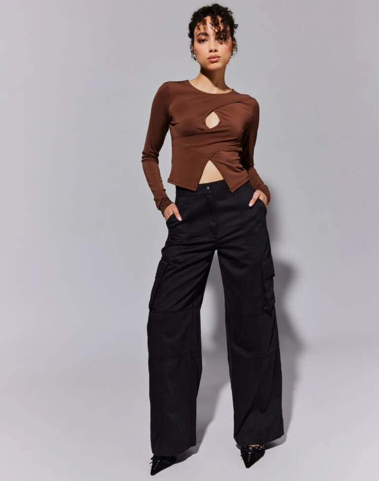 Glassons Store -Glassons Store sierra dressy cargo pant black front pw109154cot 768x974 1