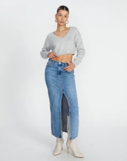 Glassons Store -Glassons Store tartt v neck crop pale grey marle full kl78966knt